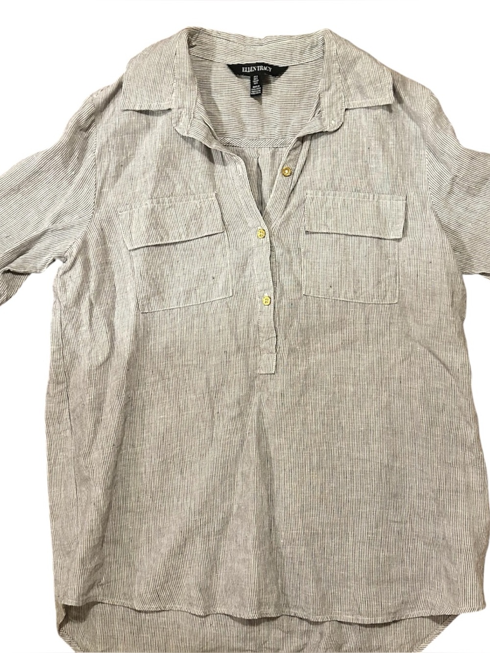 Linen Tunic Womens S 100% Linen Popover Top Striped Nautical Beachy Relaxed